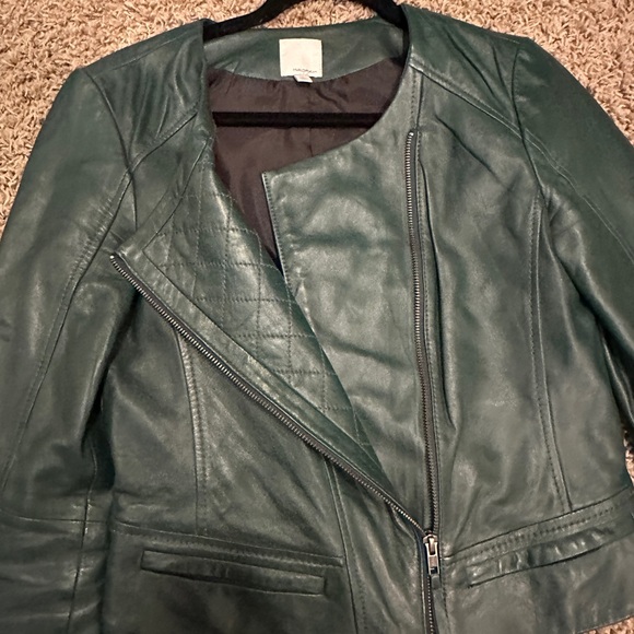 Green Leather Jacket with Subcategory Features - Picture 3 of 7